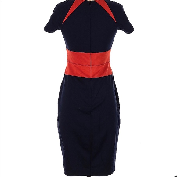 Nue by Shani Navy/Orange Ponte Color-Block Sheath Dress 4 - Picture 3 of 8